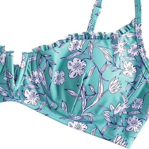 NWT ZAFUL Women's Underwire Bikini Floral High Cut Bikini Set V-Wired Two Piece - Picture 7 of 8